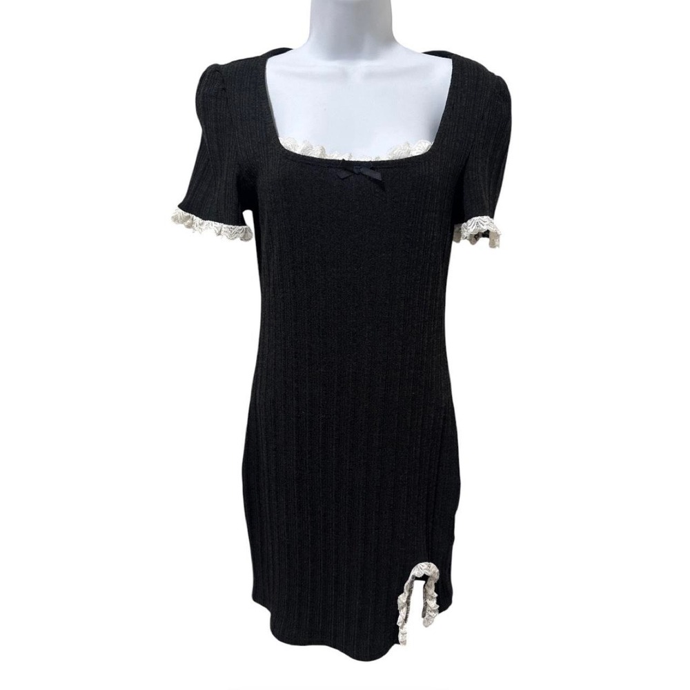 Coquette Mini  Black and White Lace Ribbed Slip Dress Size:Medium